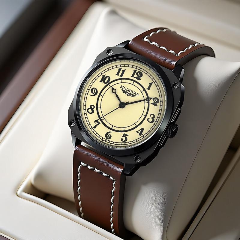 JYL Men's Watch Simple Quartz Daily Wear Leather Strap
