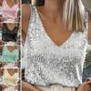 Women Vest Shiny Sequins Loose Fit Deep V Neck Sleeveless Tops Party Nightclub Stage Performance Camisole