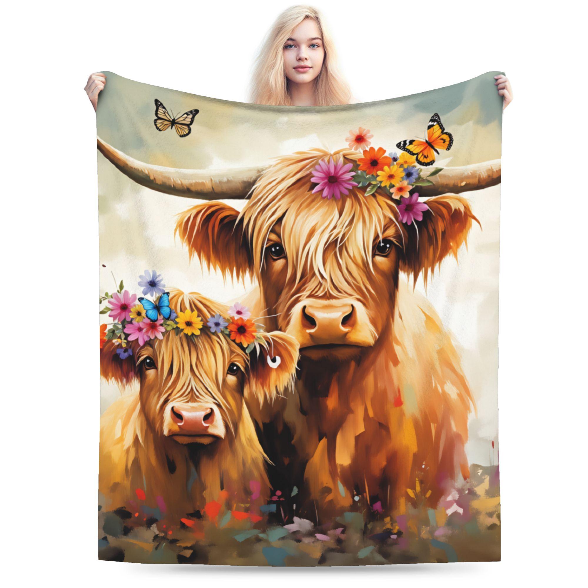 Highland Cow Themed Plush Blanket Boy Girl  Flannel Throw Blanket For Outdoor Warm Soft Custom Quality Bedspread Gift 30x40in