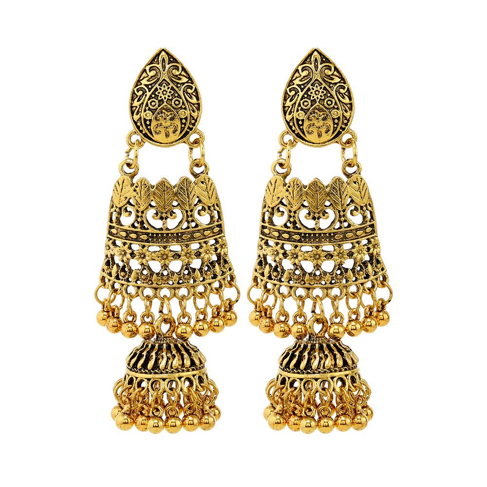 Retro Fringed Stud Earrings, Long Hollow Earrings, Ethnic Style Versatile Bell Earrings