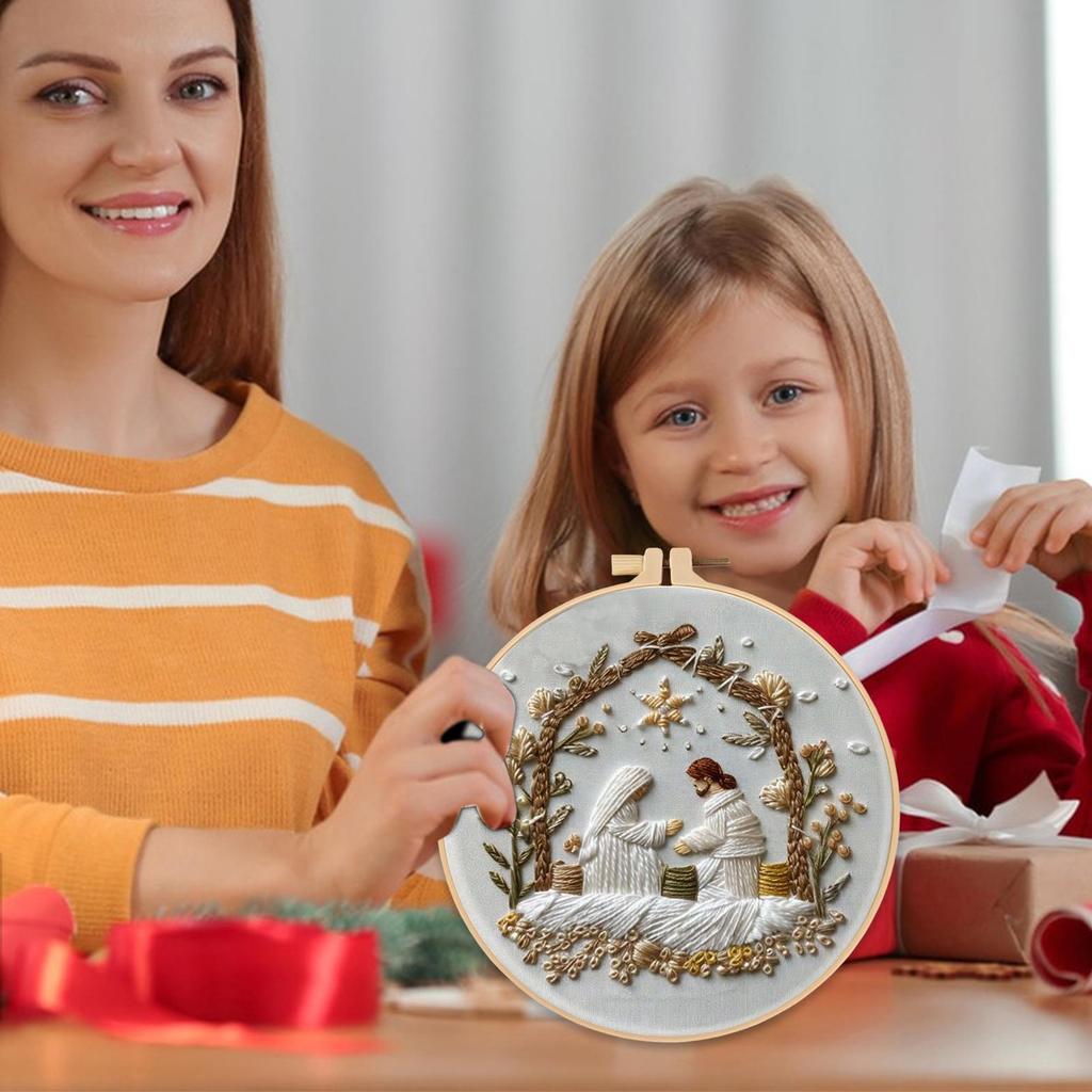 Christmas Embroidery Christmas Nativity Needlework Patterns Kits With Hoop Easy Thread Crafting Needle For Beginners Girls Kids