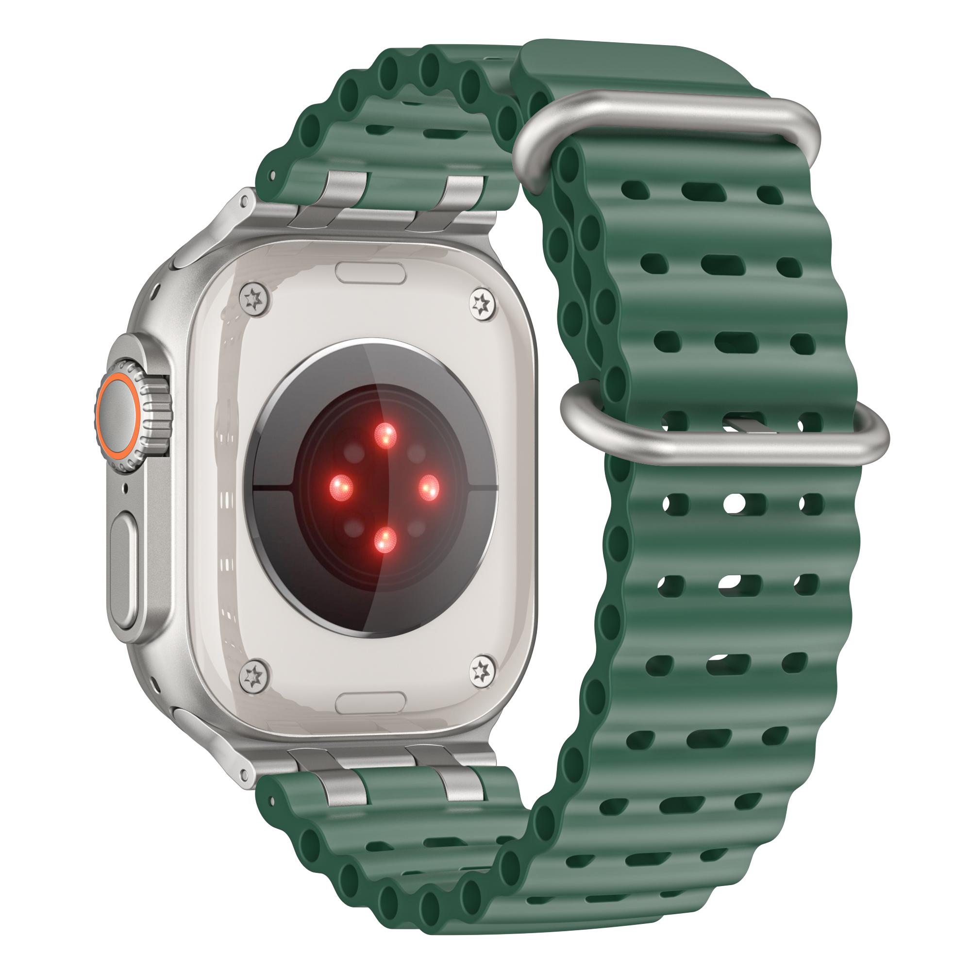 

Ocean Watch Strap for Apple Watch Series 10 Ultra 9 8 7 SE 6 5 4 3 2 1 46mm 49mm 45mm 44mm 42mm Silicone Band Green+Silver Buckle