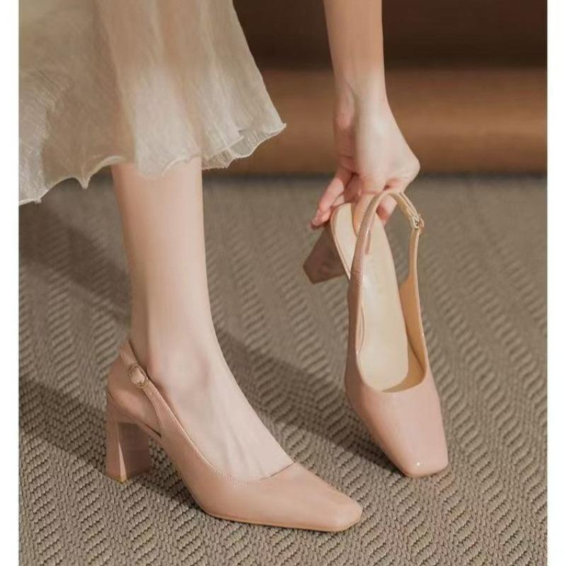 Fashion Thick High Heels Summer Wear Cool Temperament Single Shoes Soft Leather Bag-toe Sandals Women