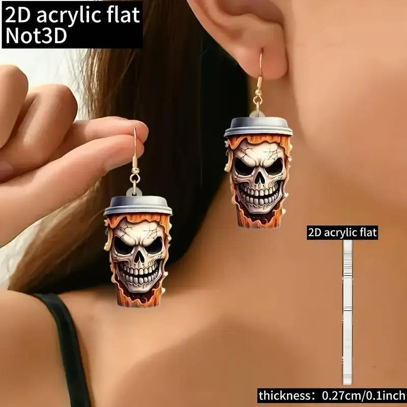 Cross-border new Halloween gifts skull mug earrings flat acrylic exaggerated horror ghost head earrings