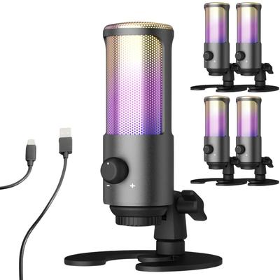 Fujirec USB Condenser Gaming with Volume Headphone and Mute Switch Microphone, Microphone, RGB, Unidirectional, Knob, Jack,