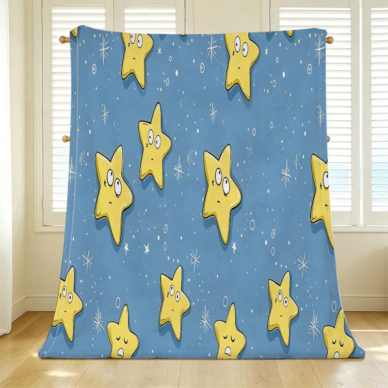 Star Cartoon Flannel Fleece Blanket – Lightweight, Soft Cozy & Warm, Perfect for Home, Couch Napping, Bay Window Decor, Christmas & Halloween