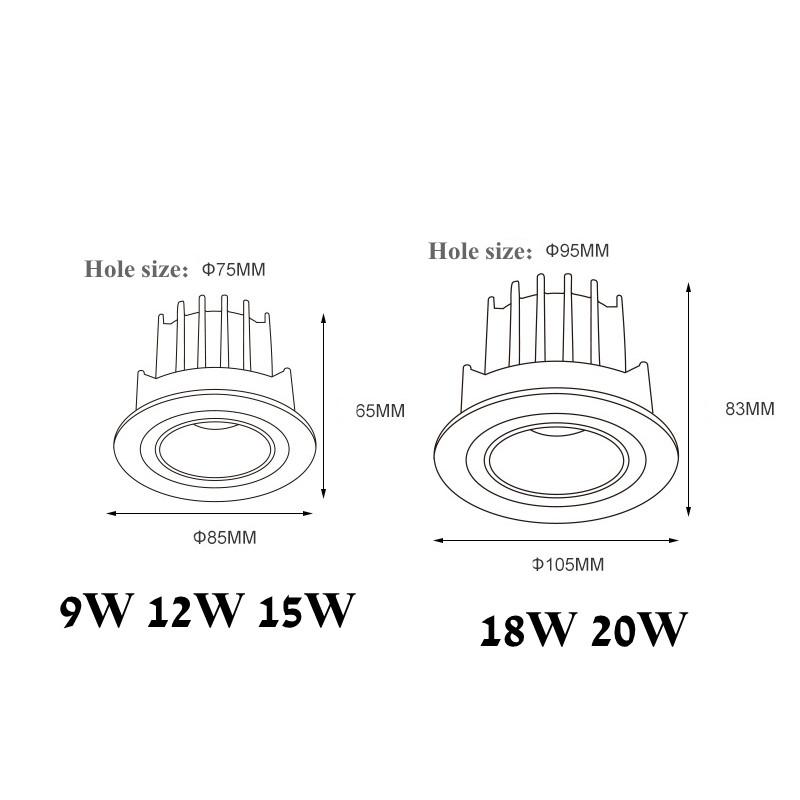 Round Angle Adjustable Anti Glare Recessed LED Downlight 9W 12W 15W 18W 24W 110V 220V Ceiling Kitchen Living Room Indoor