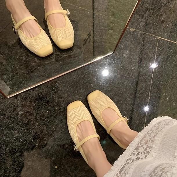 Straw square head cool slippers women's summer wear 2025 new holiday wind lazy one pedal bag head Muller half slippers