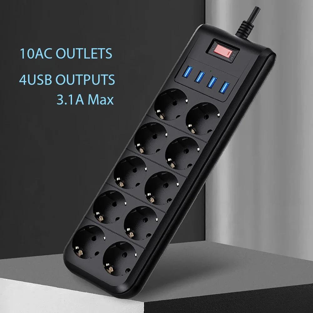 Melery Steckdosenleiste 10-fach AC-Steckdose EU-Steckdose USB-Ladeanschluss 2 m Verlängerungskabel Computer TV Smartphone Homekit-Geräte
