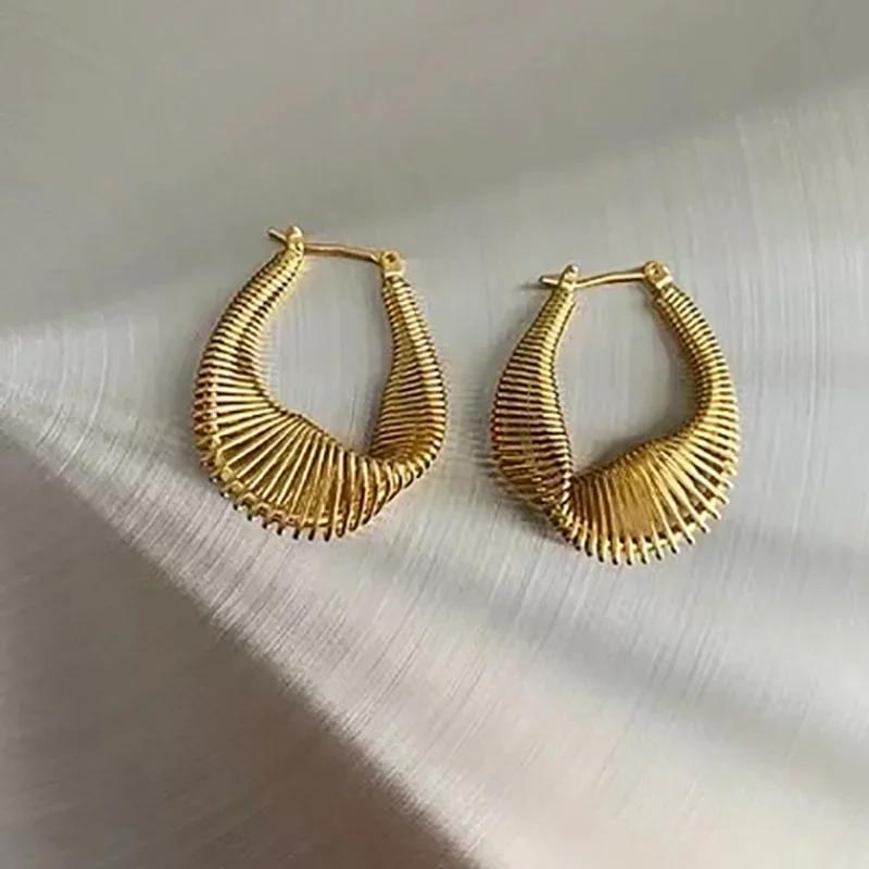 Trendy Design Irregular U-shaped Hoop Earrings for Women Personality Gold Color Stainless Steel Twisted Dangle Earring Jewelry