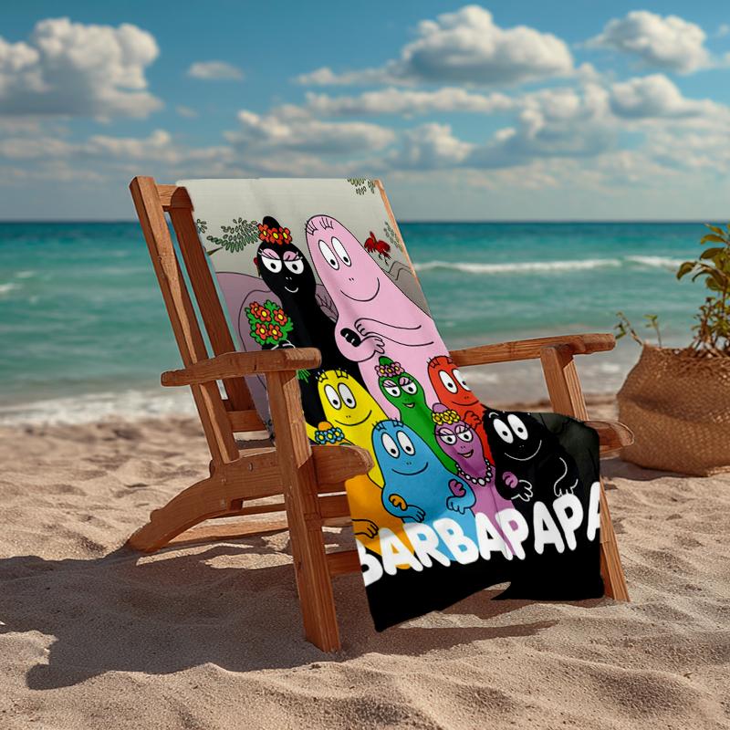 Ultra-Soft Beach Towel with Barbapapa Theme,Ideal for Pool - Camping, Diving - Perfect Travel Essential, Vibrant Beach Towel.
