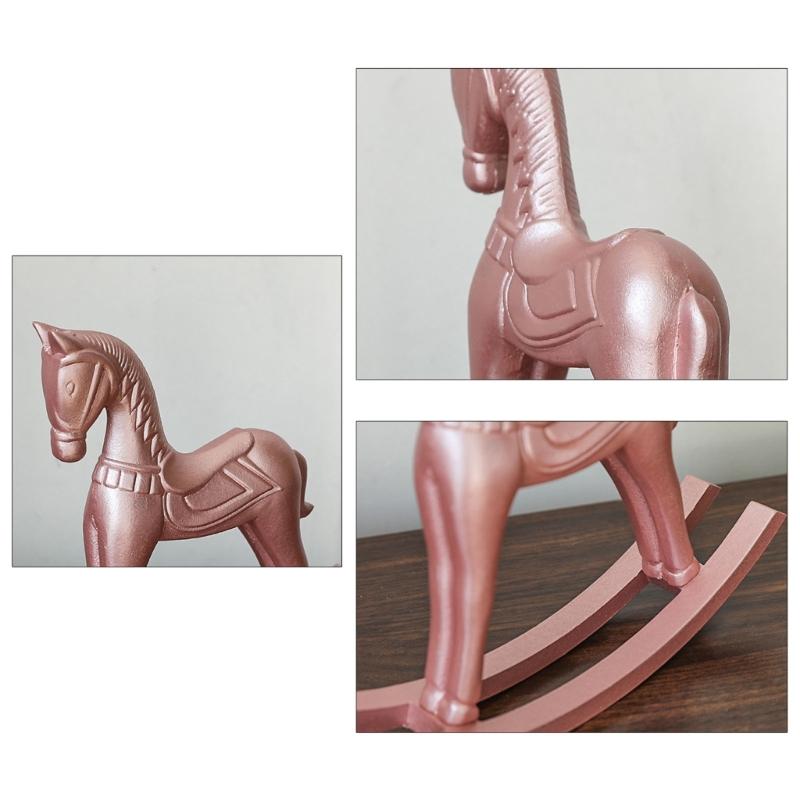 Holz Rosa Schaukelpferd Miniaturfigur Kinderzimmer Dekoration Handgefertigt Europäische Stile Wohnakzent Für Kinderzimmer Geschenk