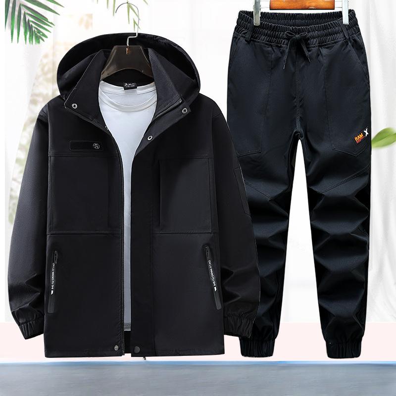 

Рабочая одежда Костюм Мужская весенняя рабочая страховая одежда Инструментальная куртка со шнурком брюки водонепроницаемый повседневный уличный костюм из 2 предметов S чёрный