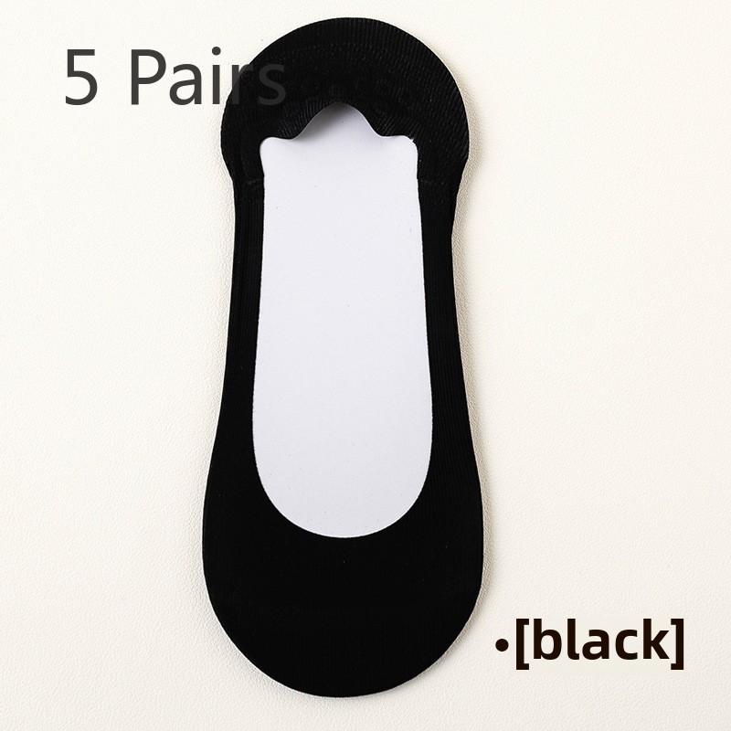 5 Pairs of Women's Summer Thin Ice Silk Cool Breathable Non Slip Boat Socks