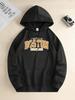 Men's New Trendy Autumn Winter Hoodie, Casual Drawstring Daily Hooded Sweatshirt with Boston Print, Front Kangaroo Pocket, Men's Top, PLUS SIZE