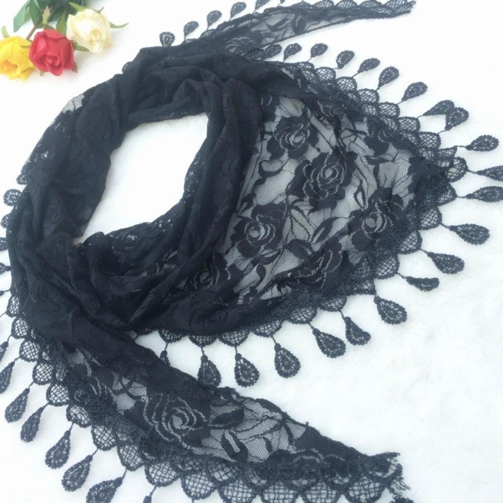Tassels Chapel Hijab Scarf Lace Floral Hair Wrap Elegant Embroidery Lace Veil Spanish Mantilla