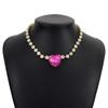 Fashion Bling Rhinestone Rose Heart Pendant Choker Necklace for Women Crystal Wedding Party Statement Jewelry