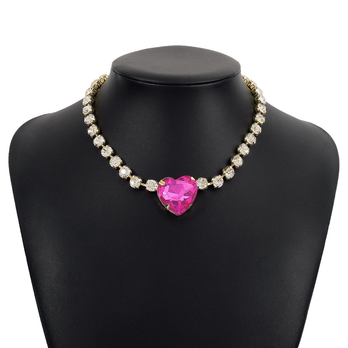Mode Bling Strass Rose Herz Anhänger Choker Halskette für Frauen Kristall Hochzeitsparty Statement Schmuck black
