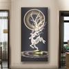 New Chinese Fengshui Golden Deer Canvas Painting Abstract Zen Stone Posters and Prints Modern Luxury Wall Art for Porch Decor