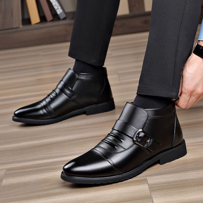 Leather Cowhide Cotton Shoes Men's Casual Fashion Men's Cotton Boots Versatile Thermal Velvet Shoes