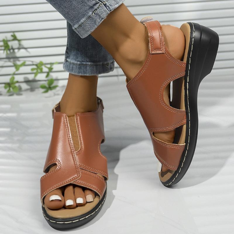 Women's Peep Toe Wedge Sandals, Casual Summer Open Toe Shoes, Plus Size Fashion Footwear