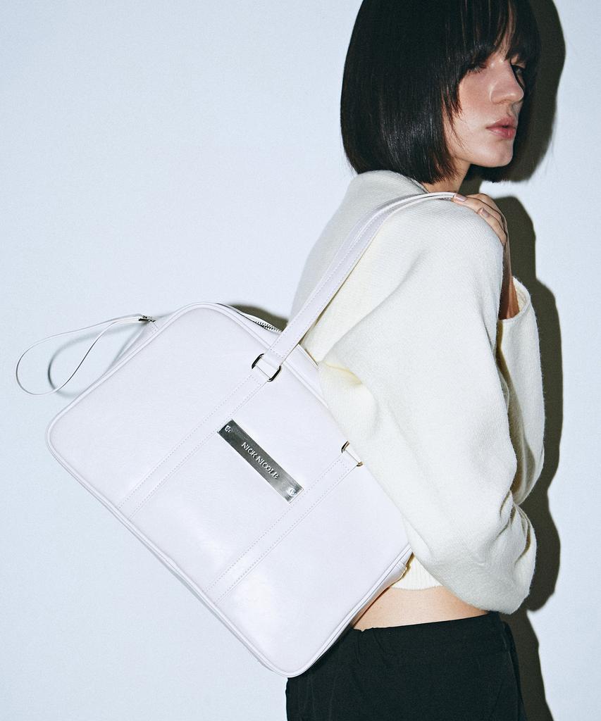 Nick&Nicole Crystal Leather Boston Bag_Cream