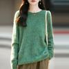 Women's Plus Size Korean Style Marled Yarn Cashmere Wool Sweater - Loose Fit, Brushed, Round Neck