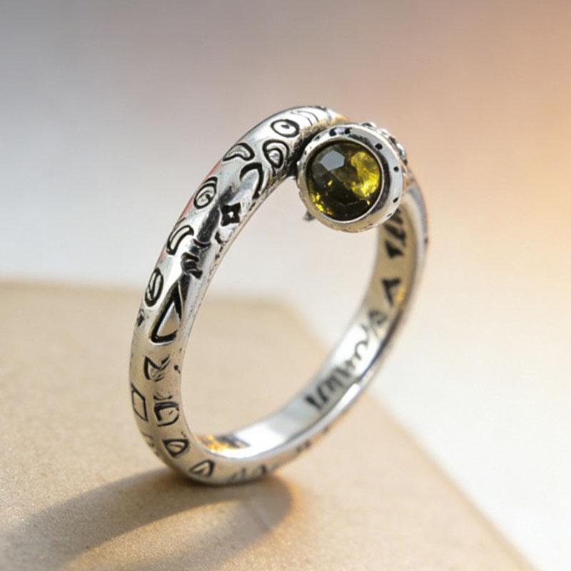 

925 Sterling Silver Rings for Women Couple Minimalist Retro Green Stone Ring Fine CZ Jewelry Birthday Gift Prevent Allergy resizable