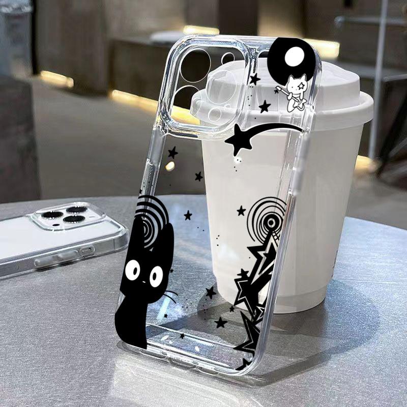 Cute Black Cat Transparent Phone Case For Xiaomi Redmi Note 9S 10 11 12 12C 13 13C 14C Pro Plus 4G 5G Y2k Cartoon Clear Cover