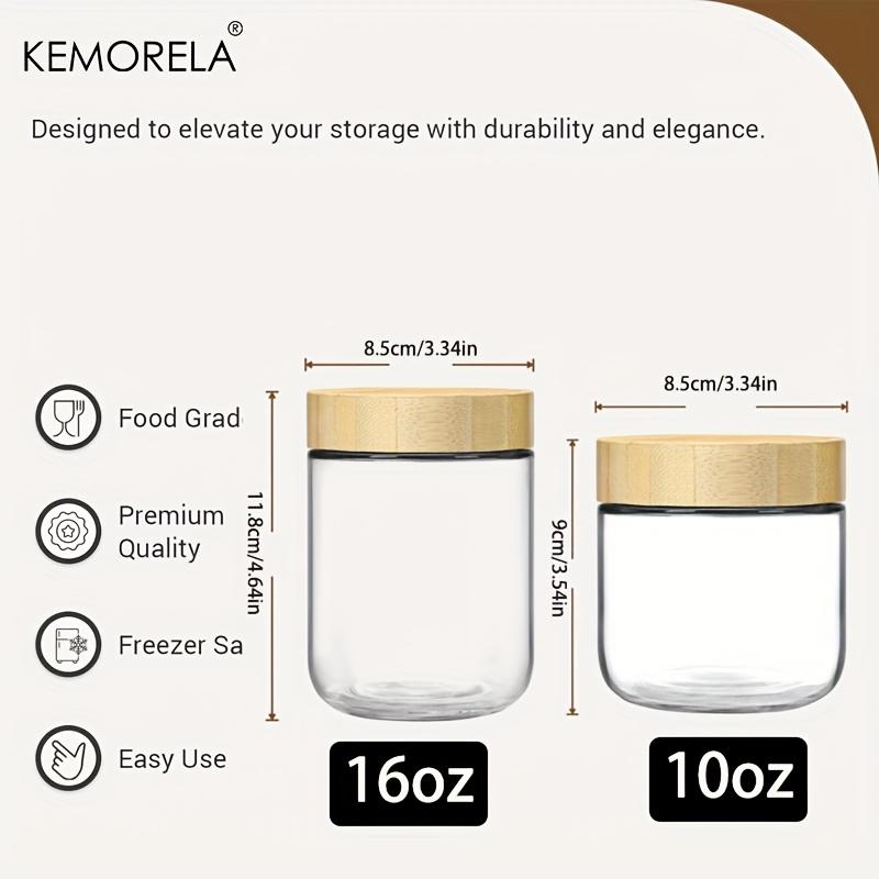 KEMORELA 2/4PCS Glass Jars 290/470ML with Airtight Lids Overnight Oats Containers with Bamboo Lids Wide Mouth Mason Salad Jar