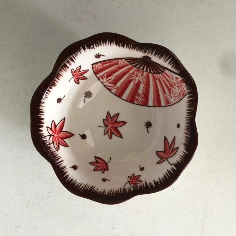 1pcs Japanese Style Four Seasons Flower Hand Painted Snack Plate Petal Plate Creative Pattern Sauce Plate