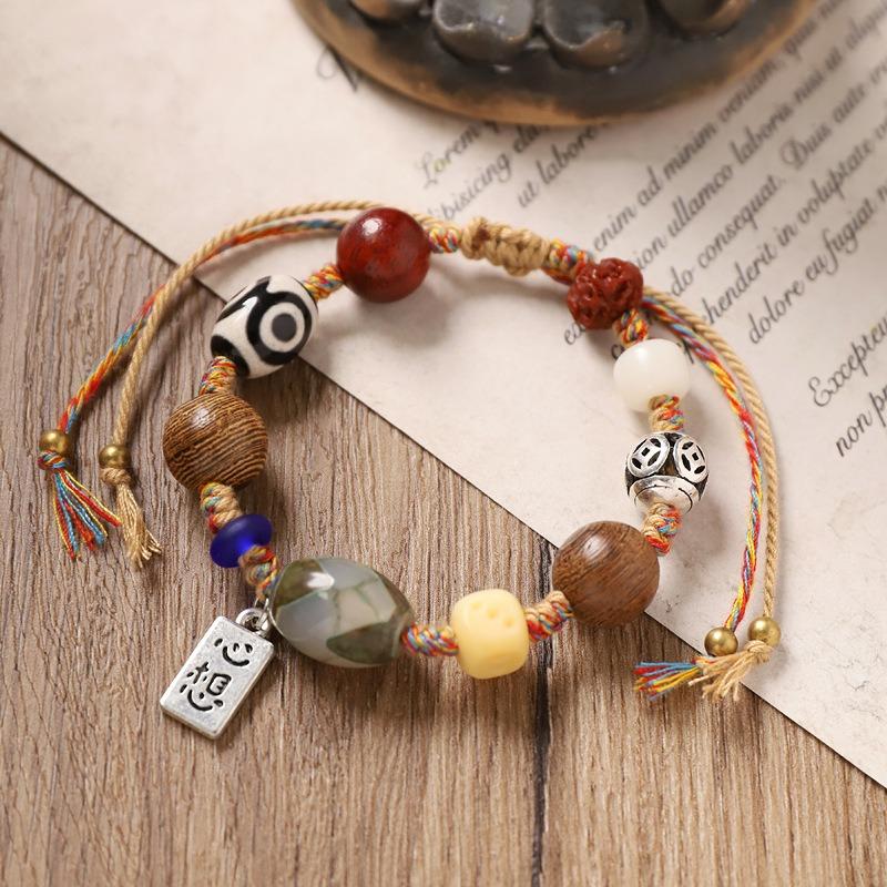 Retro hand-woven bracelet Tibetan dzi bead bracelet niche design men's and women's hand rope accessories