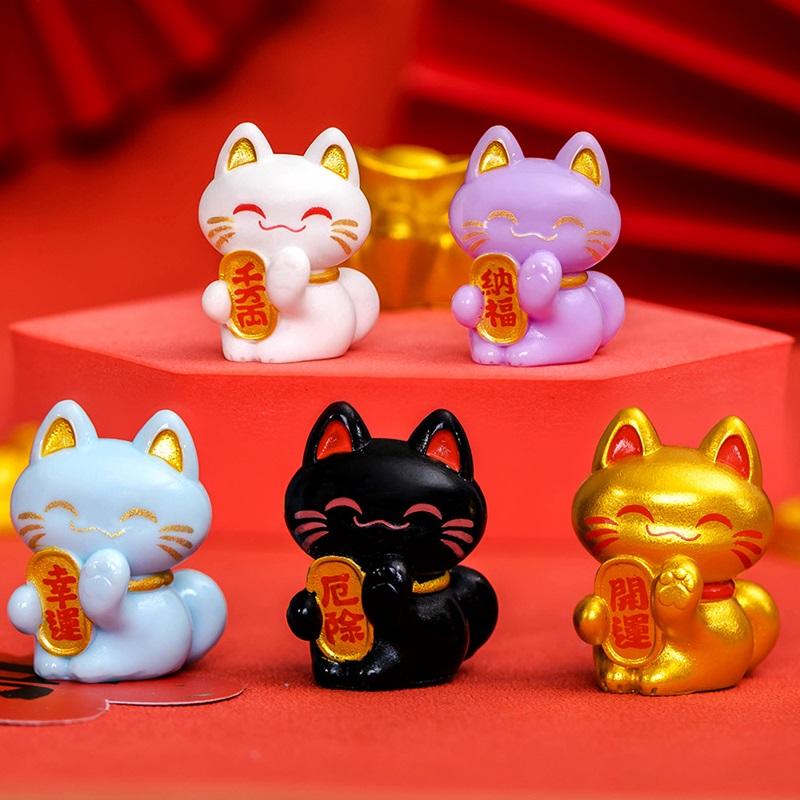 9Pcs Cute Good Luck Cat Mini Figurines Miniature DIY Decorative Micro Landscape Fortune Lucky Cat Car Desktop Home Ornaments