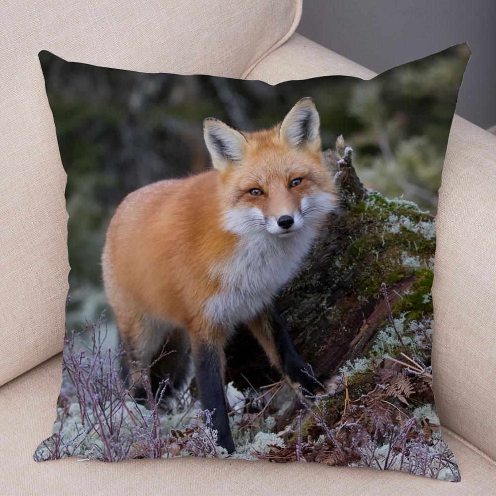 Cute Wild Fox Printed Pillow Case Decor Lovely Animal Pillowcase 45*45cm Soft Short Plush Cushion Covers for Sofa Home Car