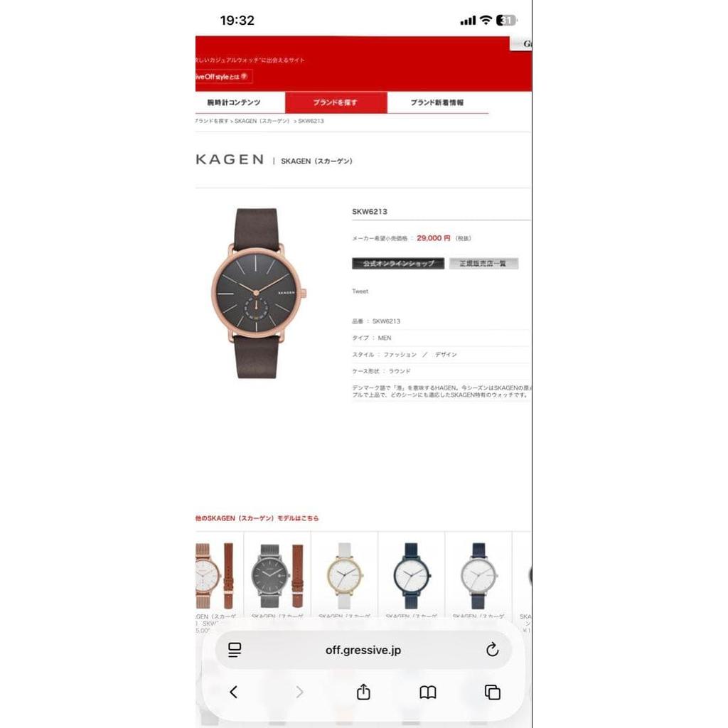 Used SKAGEN watch SKW6213 (battery replaced, operation guaranteed)
