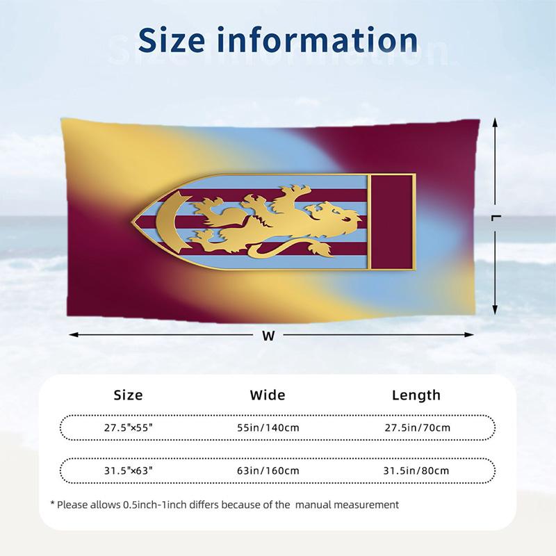 Aston Villa Football Beach Towel Soft Microfiber Summer Towel Quick Dry Absorbent Towel for Beach Swimming Pool Travel