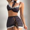 Striped Student Wear Cosplay Hip Wrap Mini Skirt Pure Erotic Underwear Set