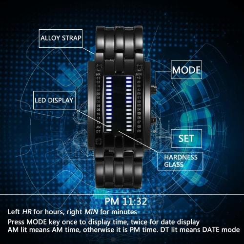 JEWELRYWE Men's LED Watch, 3ATM Water Resistant, AM/PM Date Display, Popular and Stylish for Business and Casual Fashion, Perfect for Family, Friends,