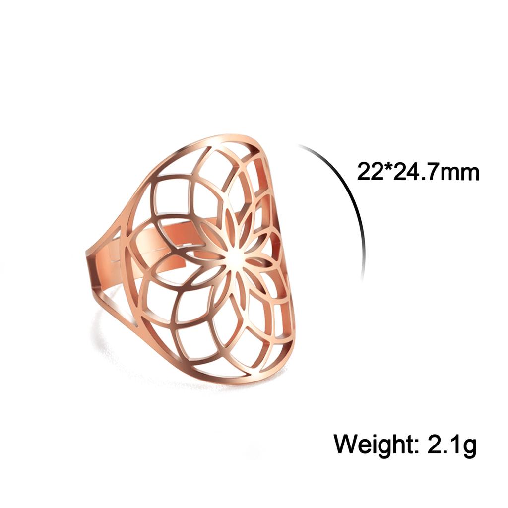 Flower of Life Ring Stainless Steel Sacred Geometry Archangel Metatron Ring Adjustable Amulet Jewelry Gift Wholesale
