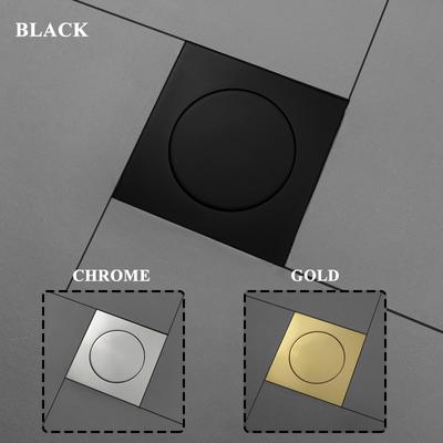 10x10CM Druck Fußbetätigter Bodenablauf Messing Badewannenablauf Deodorant Verstopfungssicherer Filter Schwarz Dusche Quadratisch Badezimmer Abdeckung Stopfen