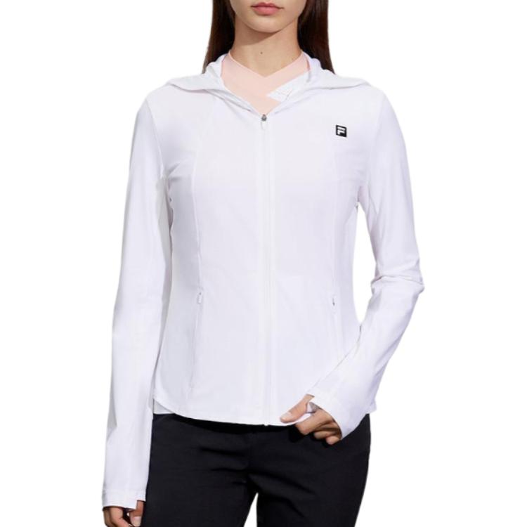 Fila Fleece s kapucňou Jednofarebná Malé logo Dizajn na zips Raglánové Dlhý rukáv Bunda Dámske bundy Biela A11W425505FWT