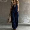 Women's V Neck Sleeveless Jumpsuit Loose High Waist Wide Leg Pocket Casual Overall