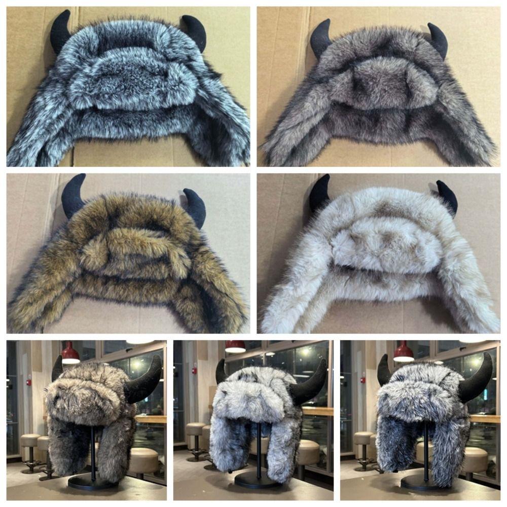 Windproof Fabric Faux Fur Hat Thickened Lining Ear Flap Headwear  Nordic Travelers