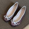 Polka Dot Round Toe Ballet Flats for Women Bow Decoration Shallow Sweet Dress Shoe Lightweight Soft Comfort Loafers