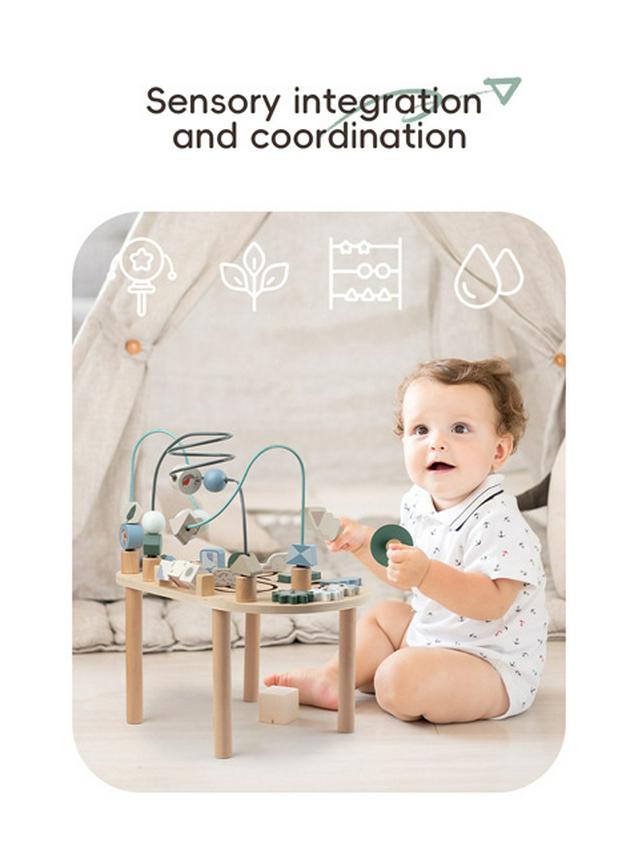 Montessori Wooden Bead Maze & Busy Board Toy for Ages 0-3