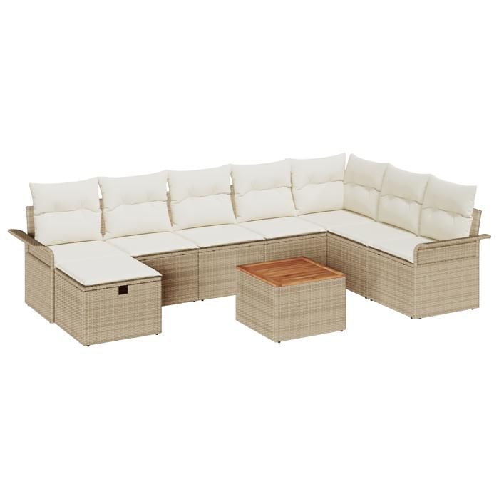 VidaXL Ensemble de Canapés de Jardin 9 Pièces avec Coussins Beige Poly Rattan 3359470