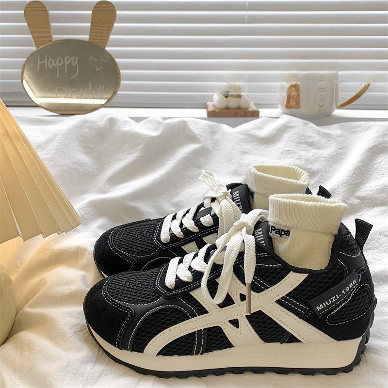 [Uncle Shoe] New children's autumn Forrest Gump shoes mesh thick sole inner height increase stripe sports color matching German training shoes 20