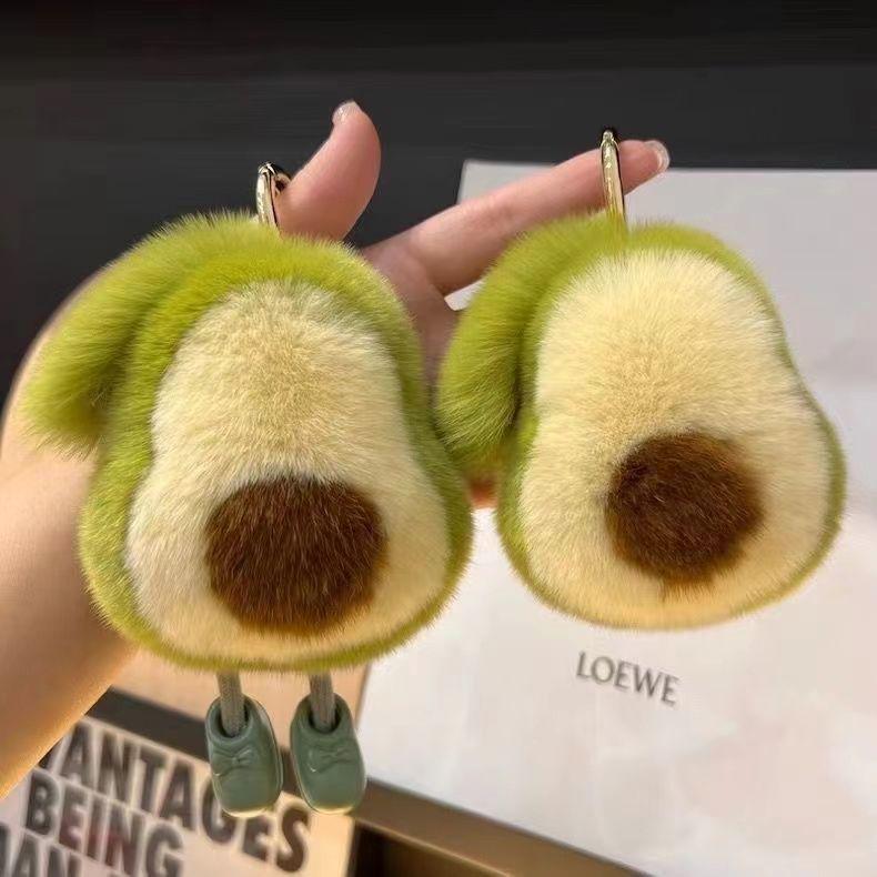 Adorable Faux Mink Fur Avocado Keychain & Plush Backpack Charm