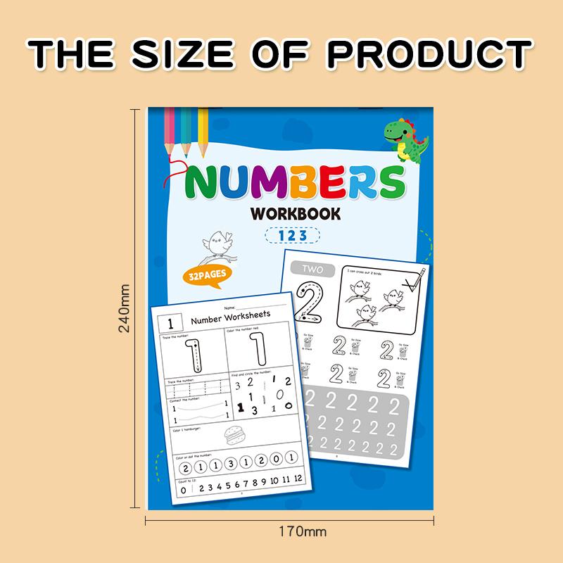 2 Books/set of 26-letter and Number Practice Books, Each with 32 Pages, Number Copybook, Letter Tracing Book
