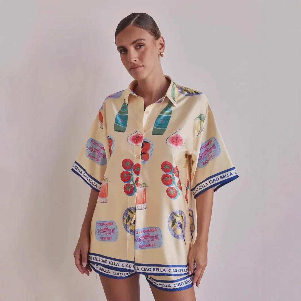 25th Anniversary Summer Cartoon Lapel Cardigan & Shorts Set